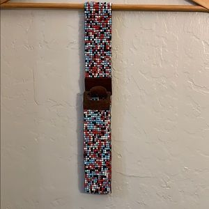 Stretchy Beaded Belt with Wood Clasp